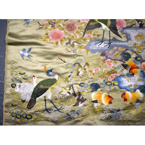 75D - AN EARLY 20TH CENTURY CHINESE SILK EMBROIDERED PANEL Late Qing/Republic, depicting birds of paradise... 