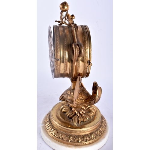 85A - A 19TH CENTURY FRENCH EMPIRE STYLE BRONZE FIGURE OF AN EAGLE CLOCK modelled holding aloft an enamel ... 