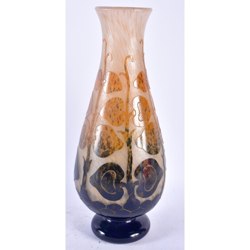 85C - A LARGE FRENCH ART NOUVEAU CAMEO GLASS VASE in the manner of Legras, decorated with organic scrollin... 