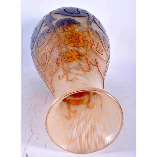 85C - A LARGE FRENCH ART NOUVEAU CAMEO GLASS VASE in the manner of Legras, decorated with organic scrollin... 