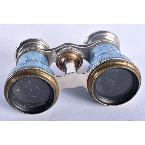 95E - A PAIR OF ANTIQUE ENAMELLED OPERA GLASSES. 9 cm x 9 cm extended.