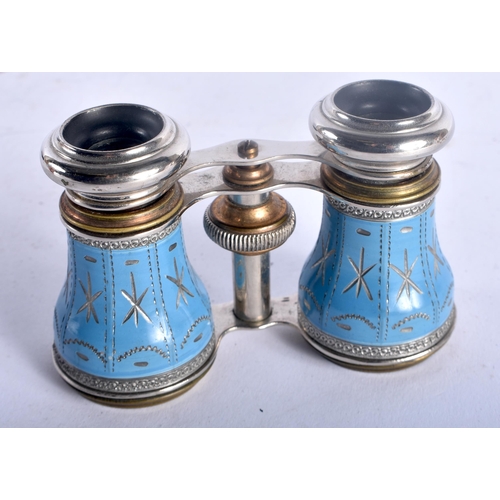 95E - A PAIR OF ANTIQUE ENAMELLED OPERA GLASSES. 9 cm x 9 cm extended.