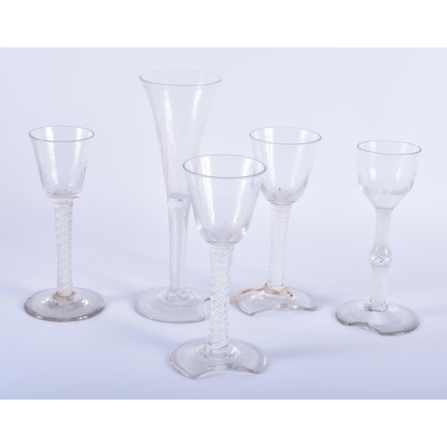 100 - FIVE GEORGE III SPIRAL TWIST WINE GLASSES. Largest 20.5 cm high. (5)