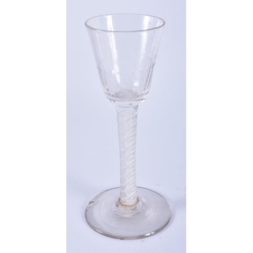 100 - FIVE GEORGE III SPIRAL TWIST WINE GLASSES. Largest 20.5 cm high. (5)