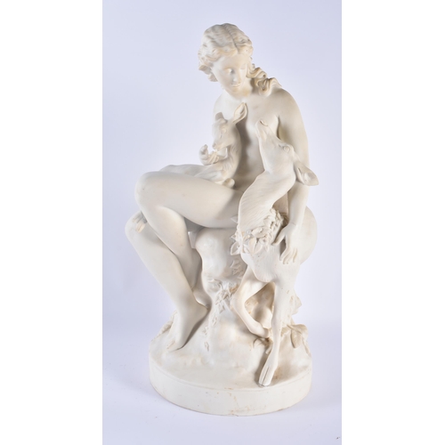 105 - A VERY LARGE 19TH CENTURY ENGLISH PARIAN WARE PORCELAIN FIGURE OF A FEMALE modelled as a nude female... 