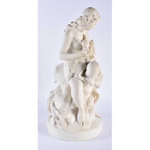 105 - A VERY LARGE 19TH CENTURY ENGLISH PARIAN WARE PORCELAIN FIGURE OF A FEMALE modelled as a nude female... 