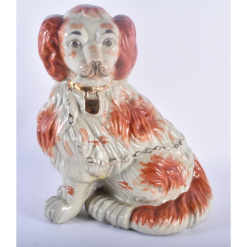 110 - A LARGE PAIR OF STAFFORDSHIRE KING CHARLES SPANIEL DOGS. 34 cm x 24 cm.