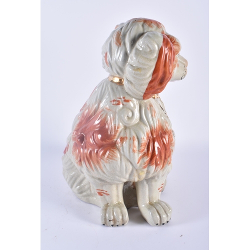 110 - A LARGE PAIR OF STAFFORDSHIRE KING CHARLES SPANIEL DOGS. 34 cm x 24 cm.