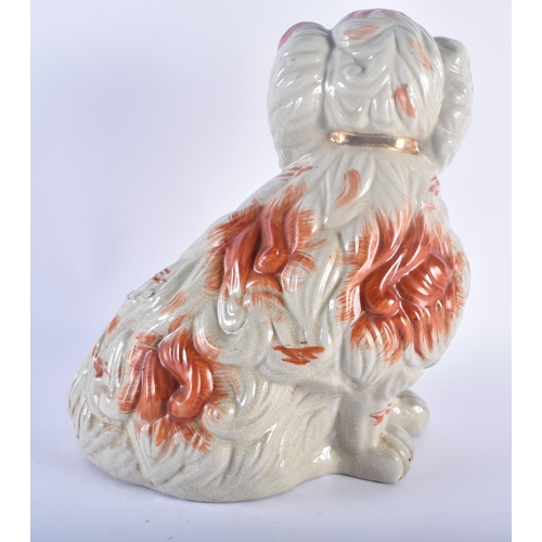 110 - A LARGE PAIR OF STAFFORDSHIRE KING CHARLES SPANIEL DOGS. 34 cm x 24 cm.