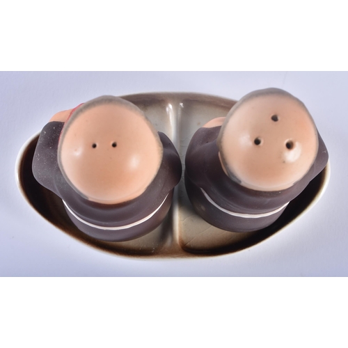 112 - AN UNUSUAL GOEBEL HUMMEL NOVELTY DOUBLE MONK CONDIMENT SET. 12 cm x 9 cm.