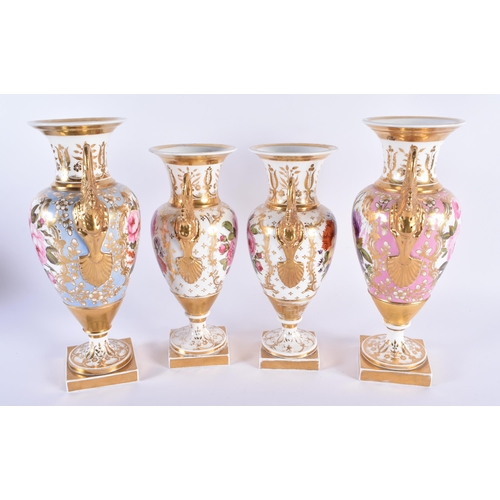 12 - A FINE SET OF FOUR LATE 18TH/19TH CENTURY CHAMBERLAINS WORCESTER VASES beautifully painted with flor... 