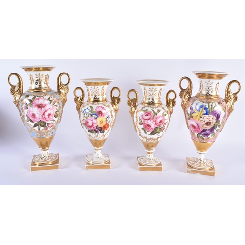 12 - A FINE SET OF FOUR LATE 18TH/19TH CENTURY CHAMBERLAINS WORCESTER VASES beautifully painted with flor... 