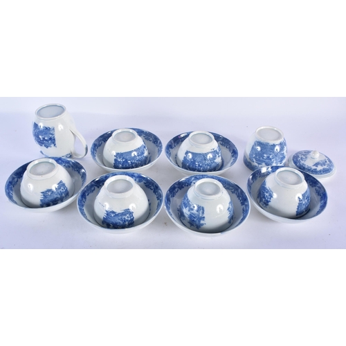 122 - AN EARLY 19TH CENTURY MINIATURE PEARLWARE BLUE AND WHITE TOY TEASET. Largest 7 cm high. (qty)