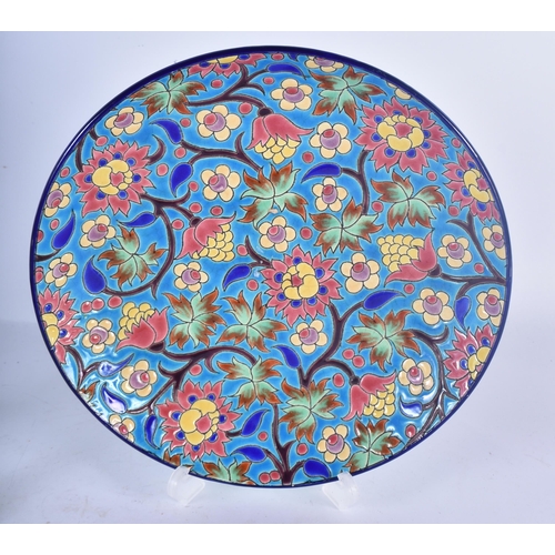 125 - A FRENCH LONGWY POTTERY ENAMELLED CIRCULAR DISH together with a tin glazed faience box. Largest 21 c... 