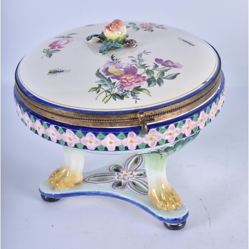 125 - A FRENCH LONGWY POTTERY ENAMELLED CIRCULAR DISH together with a tin glazed faience box. Largest 21 c... 