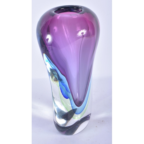 126 - A LARGE FOUR GLASS GLASS VASE by Lawson. 30cm x 12 cm.