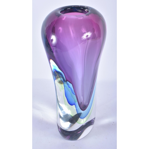 126 - A LARGE FOUR GLASS GLASS VASE by Lawson. 30cm x 12 cm.