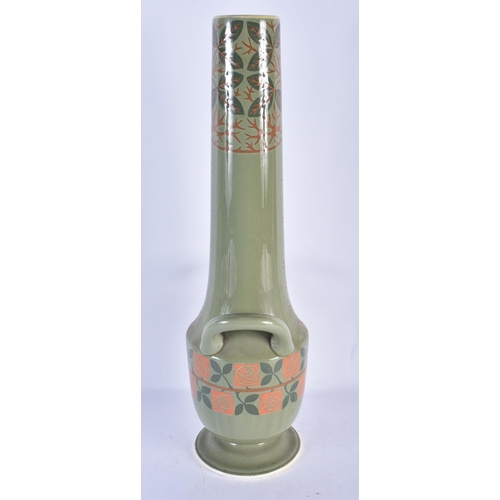 136 - A VERY LARGE SECESSIONIST MOVEMENT TWIN HANDLED POTTERY VASE painted with motifs and trees. 48 cm x ... 