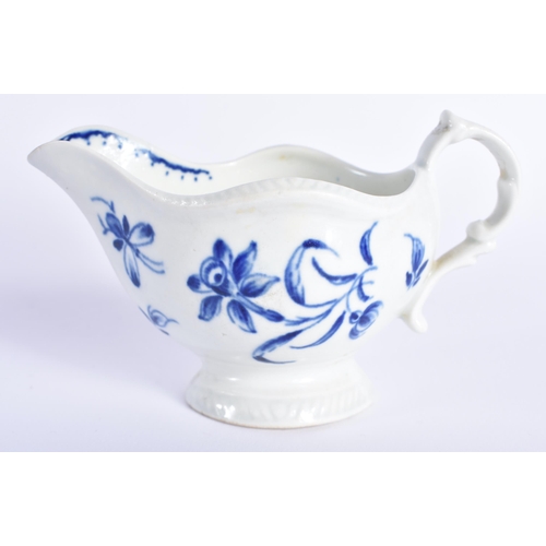 15 - AN 18TH CENTURY WORCESTER BLUE AND WHITE PORCELAIN CREAMBOAT together with three early 19th century ... 