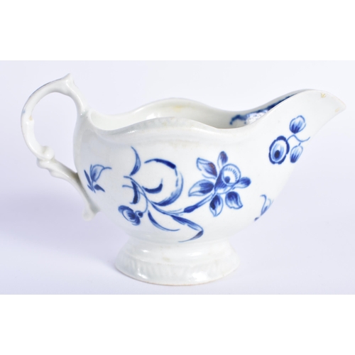 15 - AN 18TH CENTURY WORCESTER BLUE AND WHITE PORCELAIN CREAMBOAT together with three early 19th century ... 