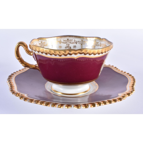 150 - Flight Barr and Barr gadroon crested cup and saucer with Lion and Tree on crimson ground and two two... 