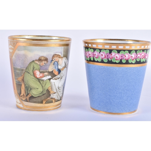 152 - A good Chamberlains Worcester beaker painted with roses and a Chamberlain Worcester beaker with clas... 