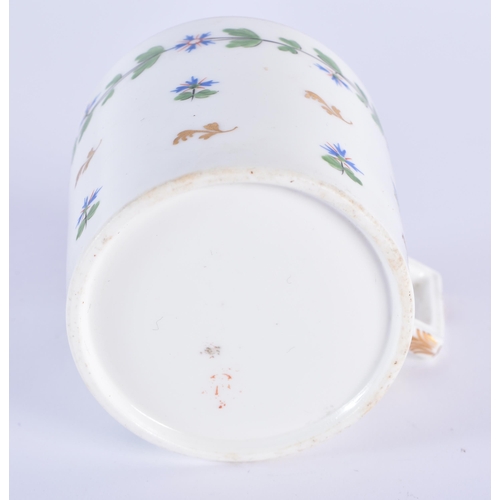 155 - Derby coffee can and saucer, impressed to saucer painted with cornflowers and a Hamilton flute patte... 