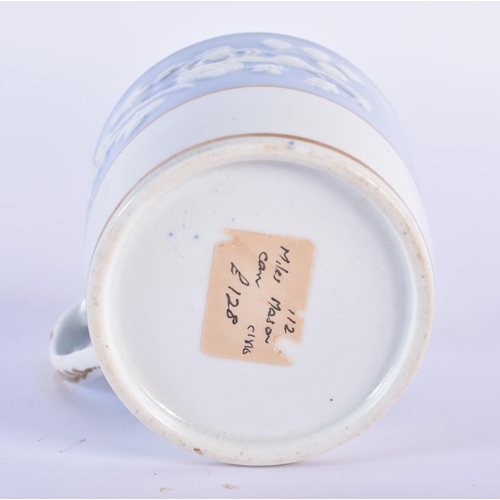 156 - Two Miles Mason coffee cans one with rare handle and blue and white floral border simulation pate su... 