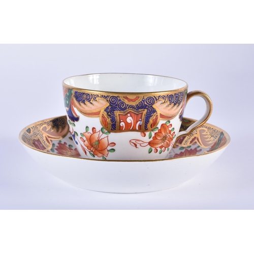 161 - Spode imari teacup and saucer painted in imari style, and four Spode coffee cans and a printed sauce... 