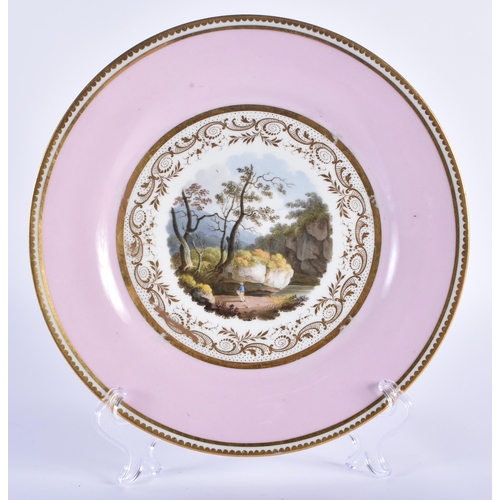 165 - Flight Barr and Barr pair of pink bordered plates painted with titled scenes, Plymouth and Montgomer... 