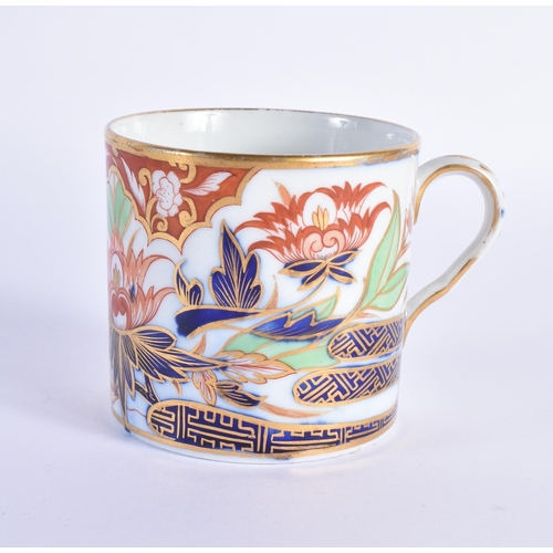 167 - Coalport coffee can painted with an imari pattern, another with a rare shipping scene, a third with ... 