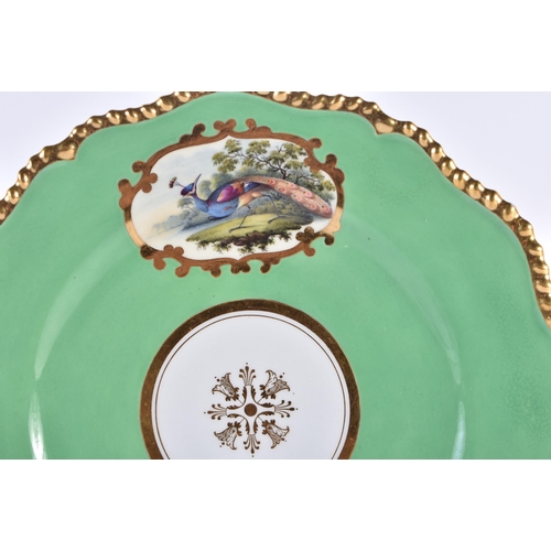 169 - Flight Barr and Barr fine plate with green ground painted fancy birds in mirror shaped panels by Dr... 