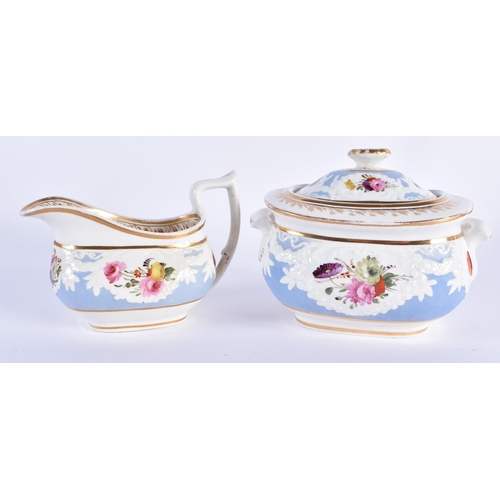 17 - AN EARLY 19TH CENTURY CHAMBERLAINS WORCESTER PART TEASET painted with floral sprays, under a moulded... 