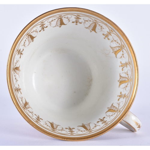 174 - Chamberlains Worcester fine breakfast cup and saucer painted with four gilt floral panels on a blue ... 