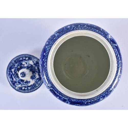 181 - Worcester tea canister and cover printed with the Temple pattern and a teabowl and saucer with the F... 