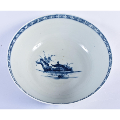 182 - 18th century Worcester bowl painted with the Precipice pattern, the interior with an island scene.  ... 