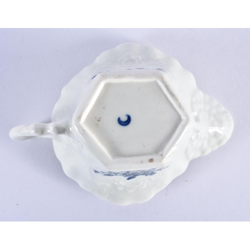 184 - Worcester hexagonal creamboat, cf hexagonal shape with flared rim and a double scroll handle with ra... 