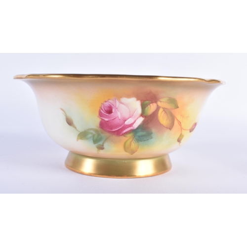 193 - Royal Worcester shaped bowl painted with Hadley style flowers by Mille Hunt, signed, the borders wit... 