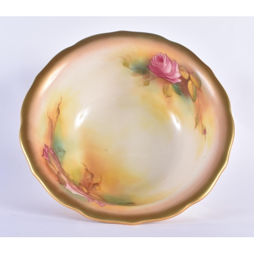 193 - Royal Worcester shaped bowl painted with Hadley style flowers by Mille Hunt, signed, the borders wit... 