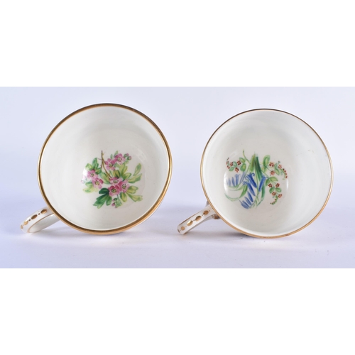 194 - Mid 19th century Royal Worcester pair of rare pedestal cups and saucers painted with flowers in the ... 