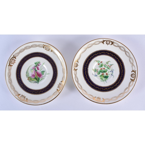 194 - Mid 19th century Royal Worcester pair of rare pedestal cups and saucers painted with flowers in the ... 