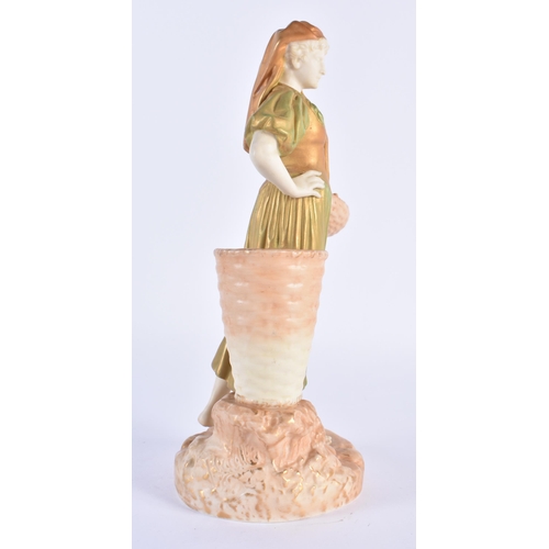 196 - Royal Worcester blush ivory and shot enamel figure of a girl carrying a basket of grapes shape H138 ... 