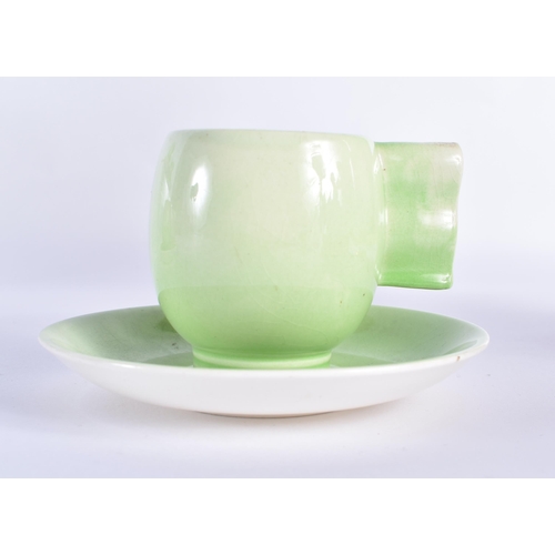 197 - A SET OF FIVE APPLE GREEN CARLTON WARE CUPS AND SAUCERS. (10)