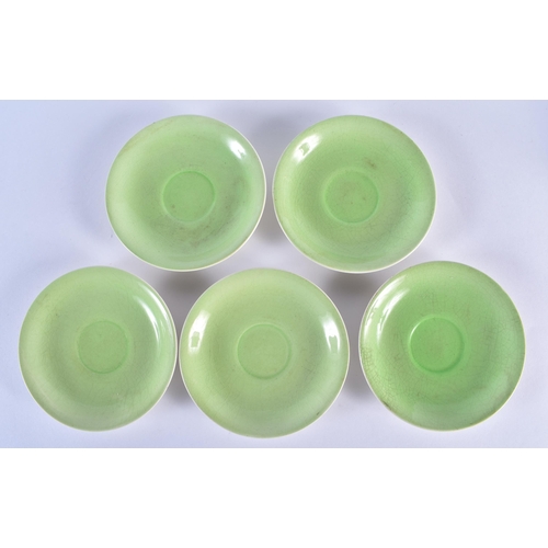 197 - A SET OF FIVE APPLE GREEN CARLTON WARE CUPS AND SAUCERS. (10)