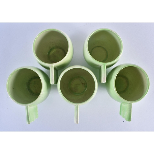 197 - A SET OF FIVE APPLE GREEN CARLTON WARE CUPS AND SAUCERS. (10)