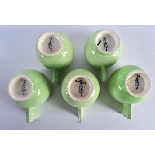 197 - A SET OF FIVE APPLE GREEN CARLTON WARE CUPS AND SAUCERS. (10)