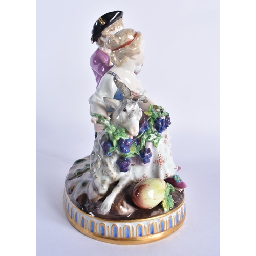 201 - Late 19th century Meissen figural group of two children and a goat, he playing a flute and she holdi... 