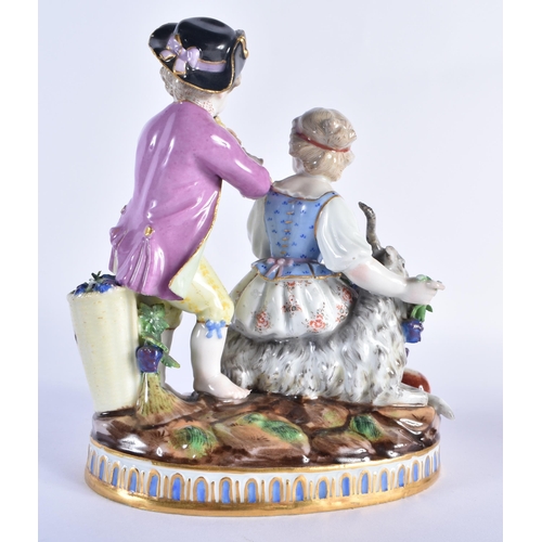 201 - Late 19th century Meissen figural group of two children and a goat, he playing a flute and she holdi... 