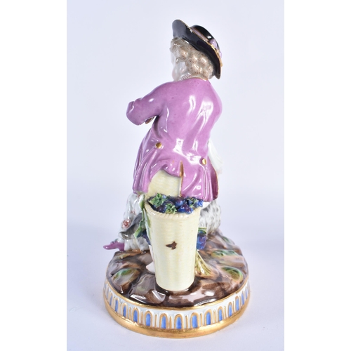 201 - Late 19th century Meissen figural group of two children and a goat, he playing a flute and she holdi... 