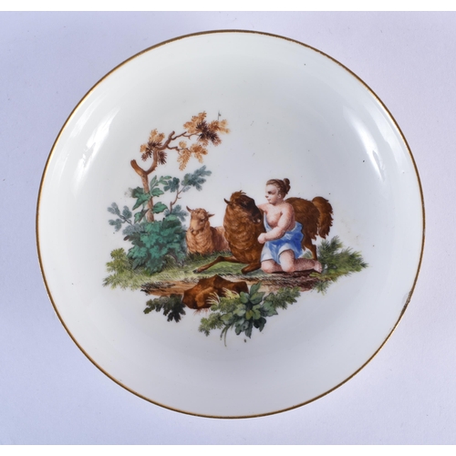 204 - 18th century Meissen teacup and saucer painted with children, crossed swords mark.  13,5 x 5 cm